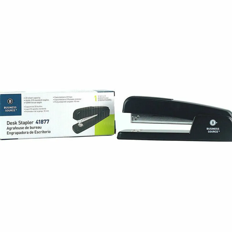 Business Source Die-cast Stapler - Staples Upto 20 Sheet - Holds Upto 210 Staple - Full Strip - Top Loading - Black - Die-cast - 1 Each