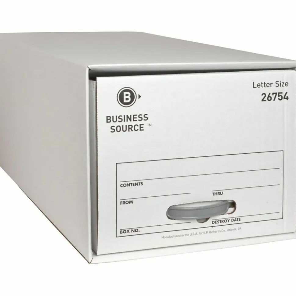 Business Source Drawer File Storage Boxes, 60% Recycled, White, Carton Of 6