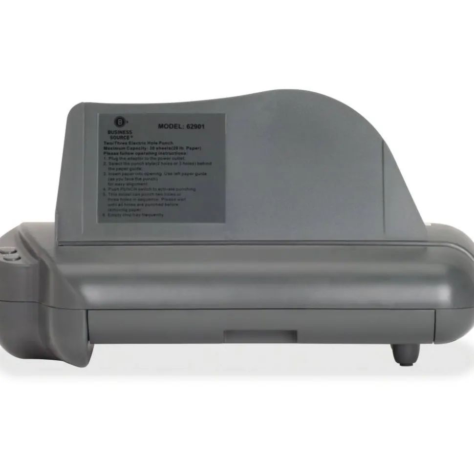 Business Source Electric Adjustable 3-hole Punch - 3 Punch Head(s) - 30 Sheet Capacity - 1/4" Punch Size - Gray