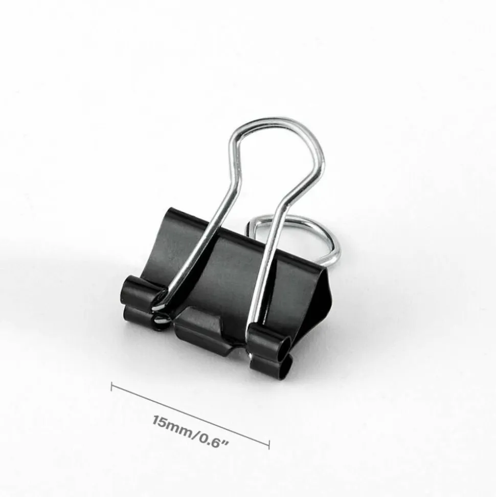 Business Source Fold-back Binder Clips - Mini - 0.6" Width - 0.25" Size Capacity - for Paper - Black - Tempered Steel - 1 Dozen/Pack - 12 / Box