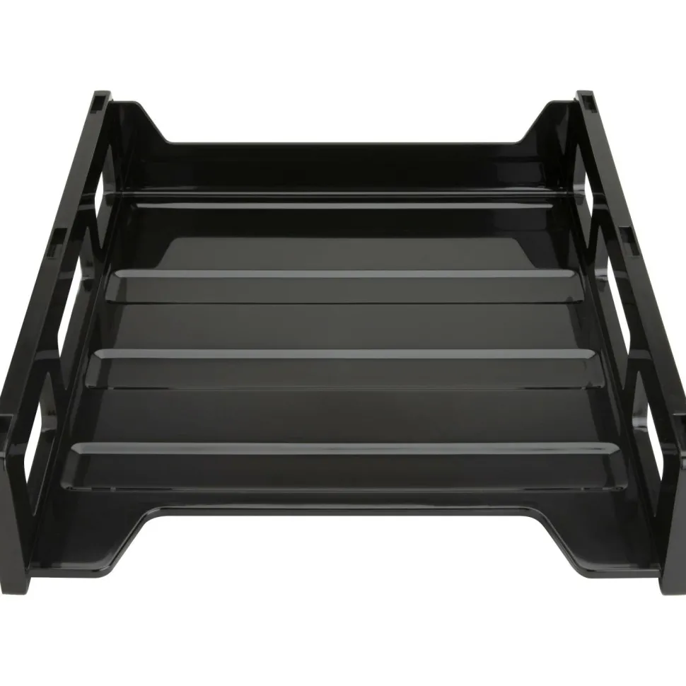 Business Source Front-Load Stackable Letter Tray - Desktop - Stackable - 25% Recycled - Black - Plastic - 1 Each
