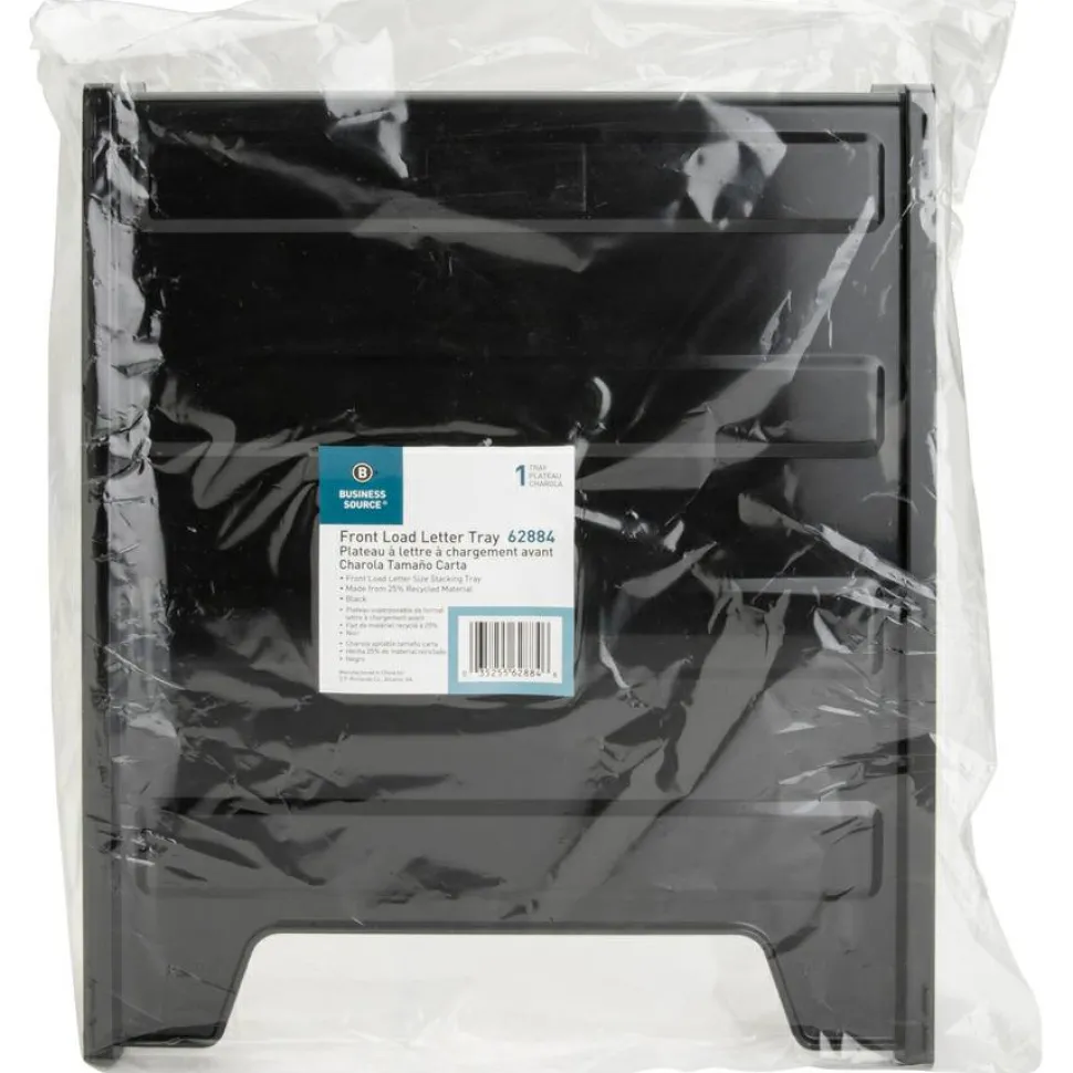 Business Source Front-Load Stackable Letter Tray - Desktop - Stackable - 25% Recycled - Black - Plastic - 1 Each