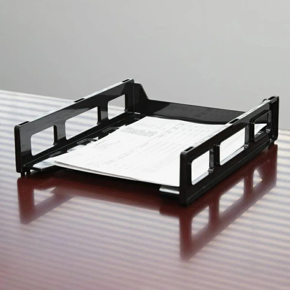 Business Source Front-Load Stackable Letter Tray - Desktop - Stackable - 25% Recycled - Black - Plastic - 1 Each