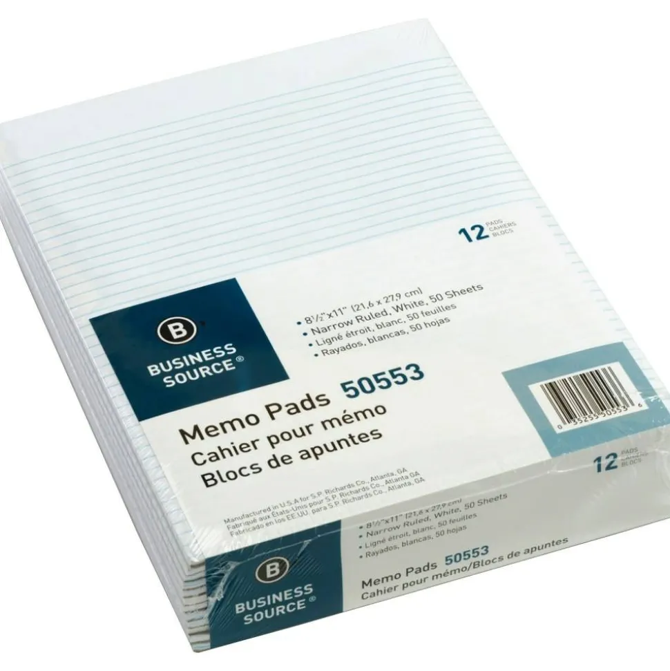 Business Source Glued Top Ruled Memo Pads - Letter - 50 Sheets - Glue - Narrow Ruled Front Ruling - 16 lb Basis Weight - 50553