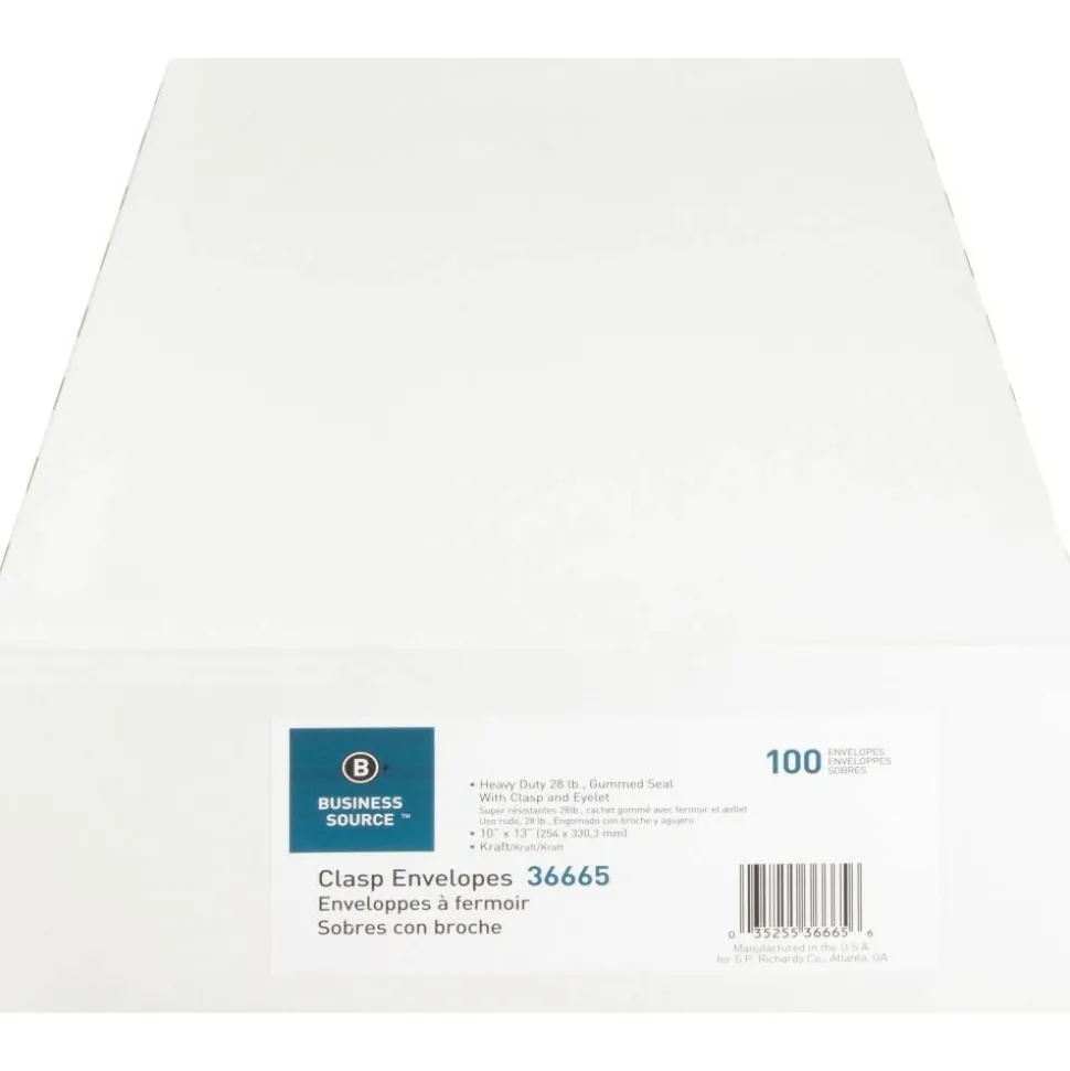 Business Source Heavy-duty Clasp Envelopes - Clasp - #97 - 10" Width x 13" Length - 28 lb - Clasp - Kraft - Kraft - 100 / Box
