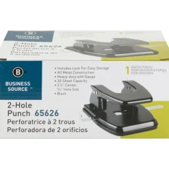 Business Source Heavy-duty Hole Punch - 2 Punch Head(s) - 30 Sheet of 20lb Paper - 1/4" Punch Size - Black