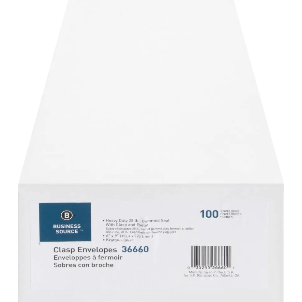 Business Source Heavy-duty Metal Clasp Envelopes - Clasp - #55 - 6" Width x 9" Length - 28 lb - Clasp - Kraft - Kraft - 100 / Box