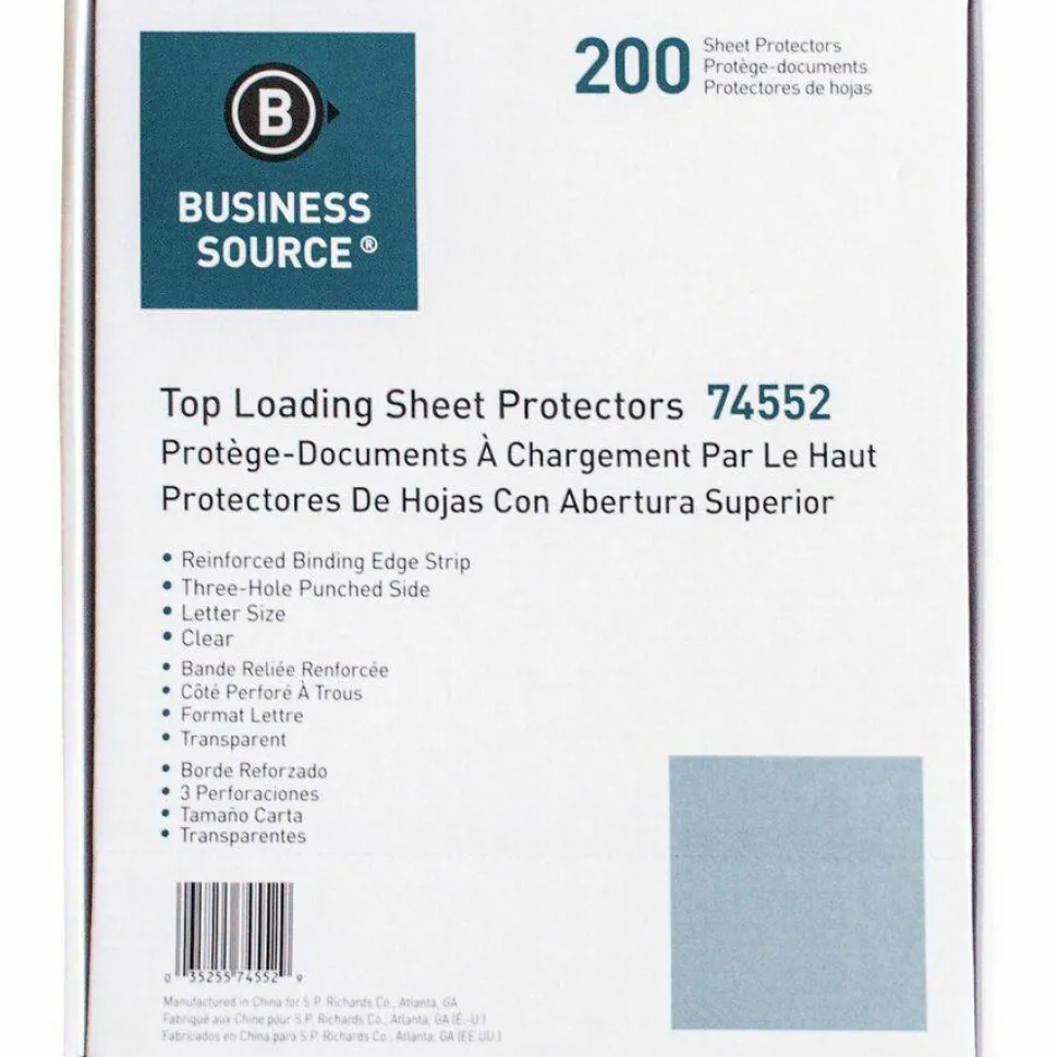 Business Source Heavyweight Sheet Protectors - 3.3 mil Thickness - For Letter 8 1/2" x 11" Sheet - 3 x Holes - Clear - Polypropylene - 200 / Box