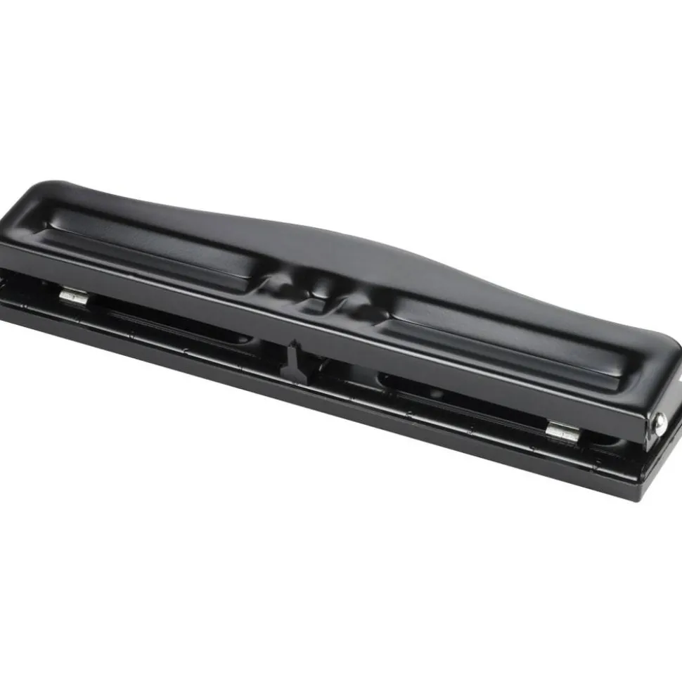 Business Source 3-Hole Adjustable Paper Punch - 3 Punch Head(s) - 11 Sheet Capacity - 1/4" Punch Size - Round Shape - Black