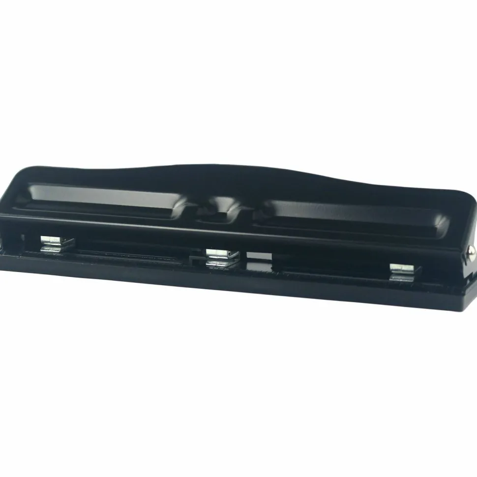 Business Source 3-Hole Adjustable Paper Punch - 3 Punch Head(s) - 11 Sheet Capacity - 1/4" Punch Size - Round Shape - Black