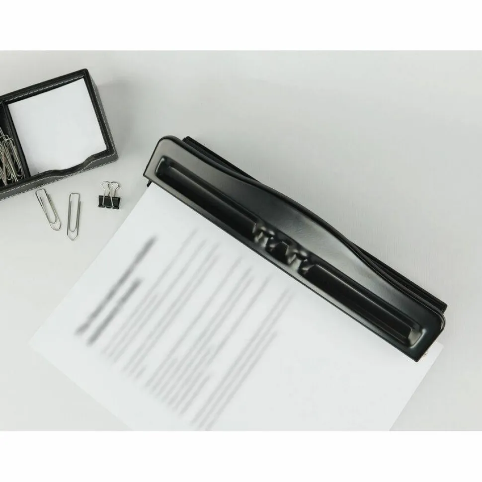 Business Source 3-Hole Adjustable Paper Punch - 3 Punch Head(s) - 11 Sheet Capacity - 1/4" Punch Size - Round Shape - Black
