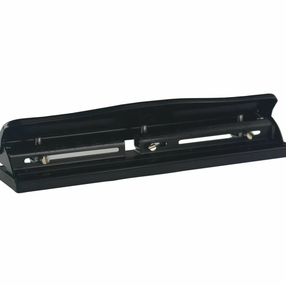 Business Source 3-Hole Adjustable Paper Punch - 3 Punch Head(s) - 11 Sheet Capacity - 1/4" Punch Size - Round Shape - Black