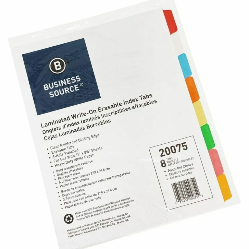 Business Source Laminated Write-On Tab Indexes - 8 Write-on Tab(s) - 8 Tab(s)/Set - 11" Tab x 8.50" Ta - 20075