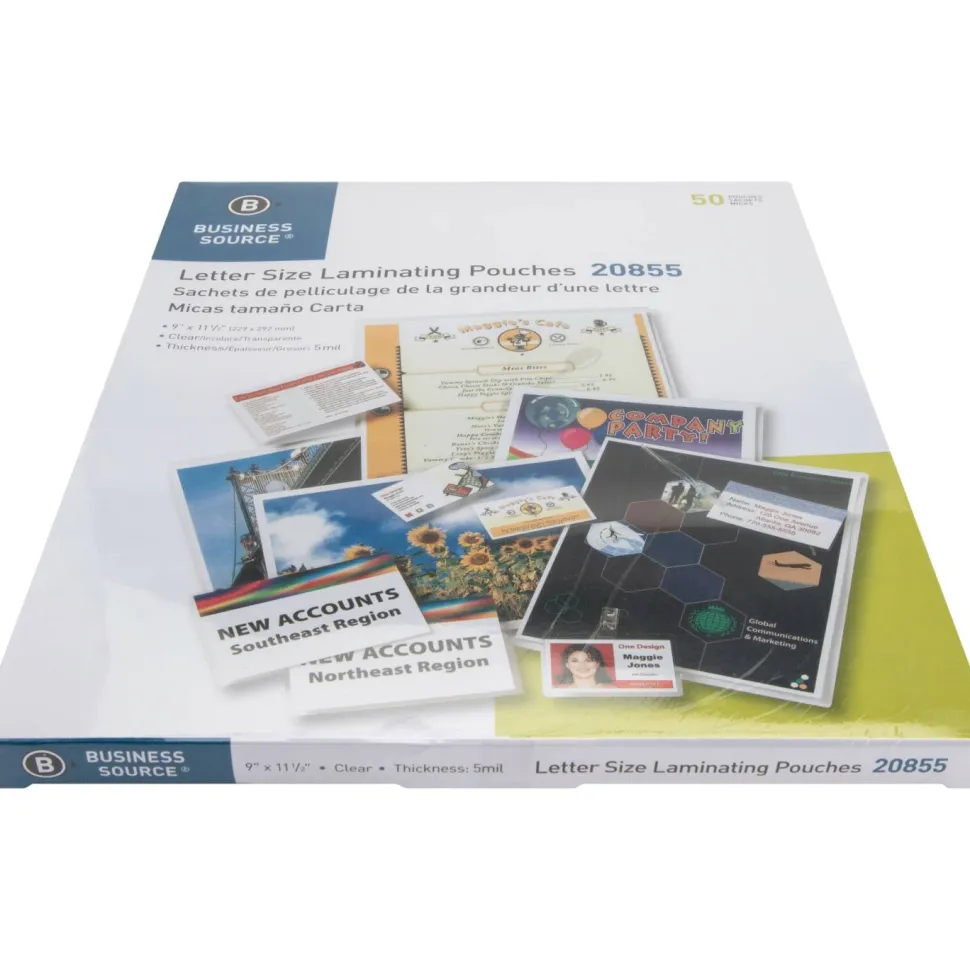 Business Source Letter Size Laminating Pouches - Letter 8.50"x 11" - 9"x 11.50"x5 mil Thickness, 50/Pack