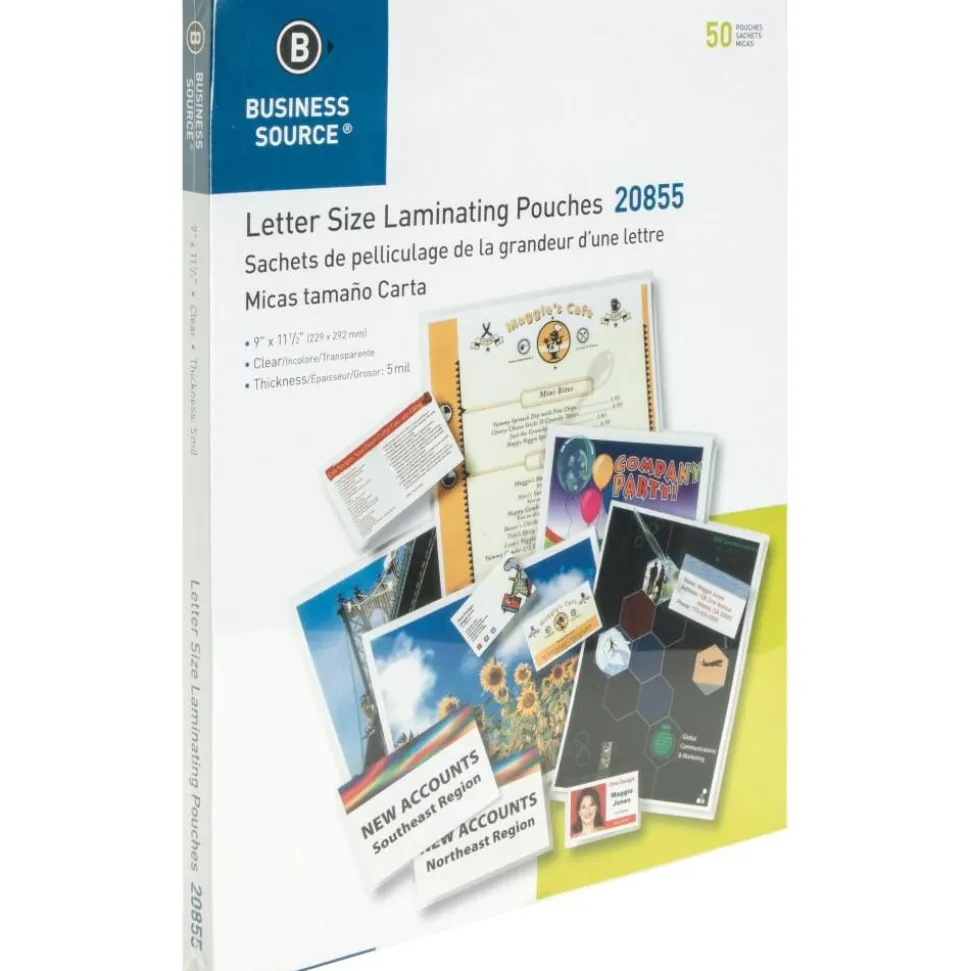 Business Source Letter Size Laminating Pouches - Letter 8.50"x 11" - 9"x 11.50"x5 mil Thickness, 50/Pack