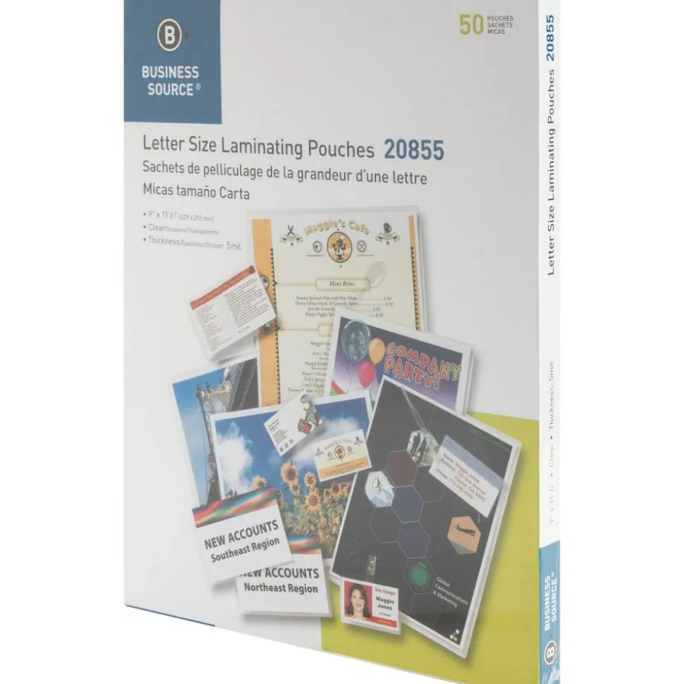 Business Source Letter Size Laminating Pouches - Letter 8.50"x 11" - 9"x 11.50"x5 mil Thickness, 50/Pack