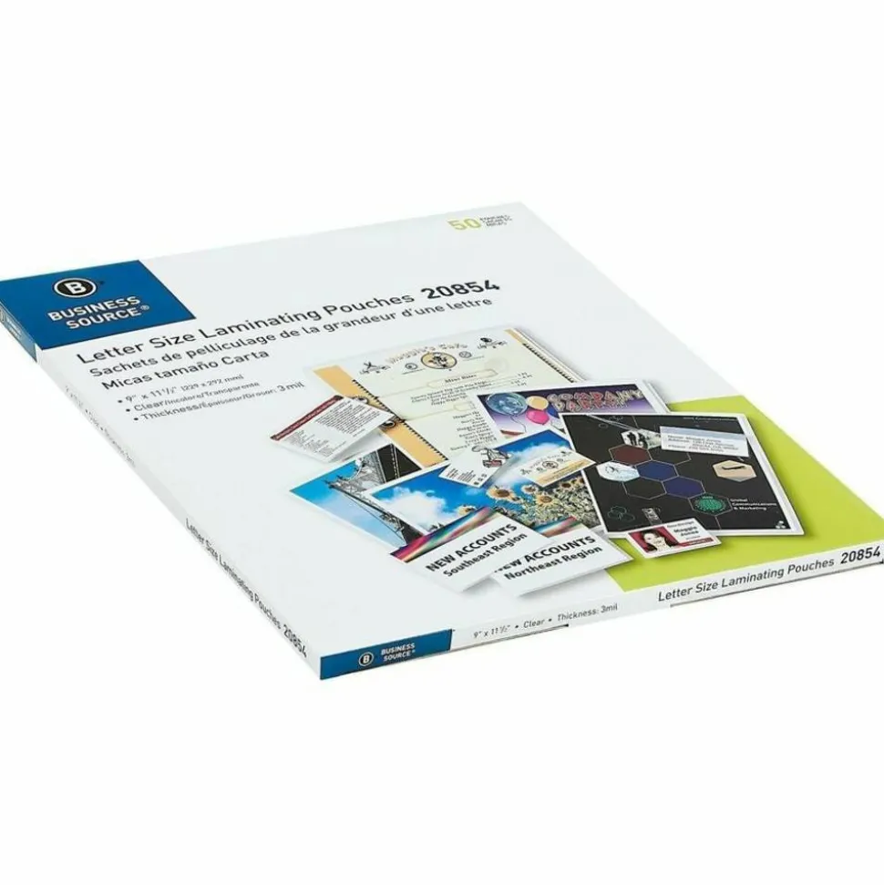 Business Source Letter Size Laminating Pouches - 9"x 11.50"x3 mil Thickness - 20854, 12/Pack