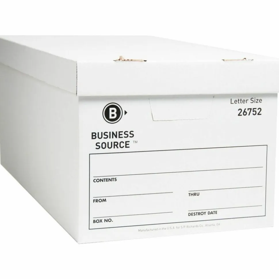 Business Source Light-Duty Storage Boxes With Lift-Off Lids, Letter Size, 12" x 24" x 10", White, Box Of 12