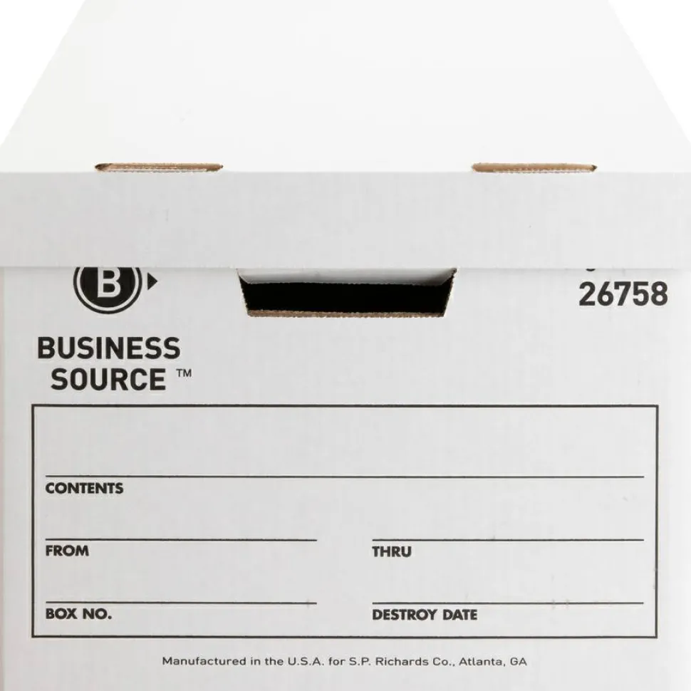 Business Source Medium-Duty Storage Boxes With Lift-Off Lids, Legal/Letter Size, 12" x 15" x 10", White, Box Of 12