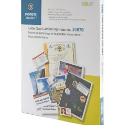 Business Source 3-mil Laminating Pouches, 9" x 11-1/2", Clear, Box of 100