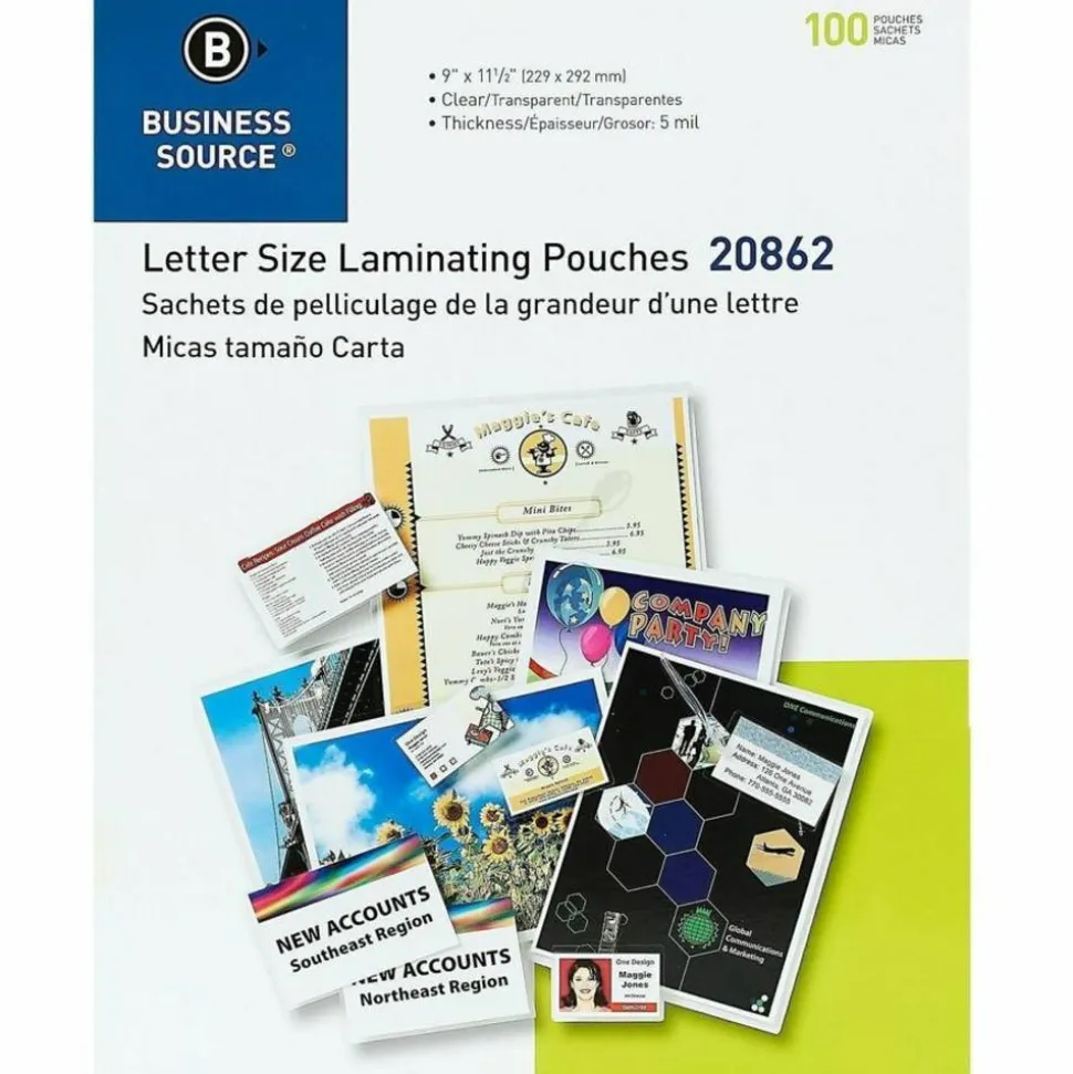 Business Source 5 mil Letter-size Laminating Pouches - Letter 8.50"x 11"x5 mil Thickness - 20862, 12/Pack
