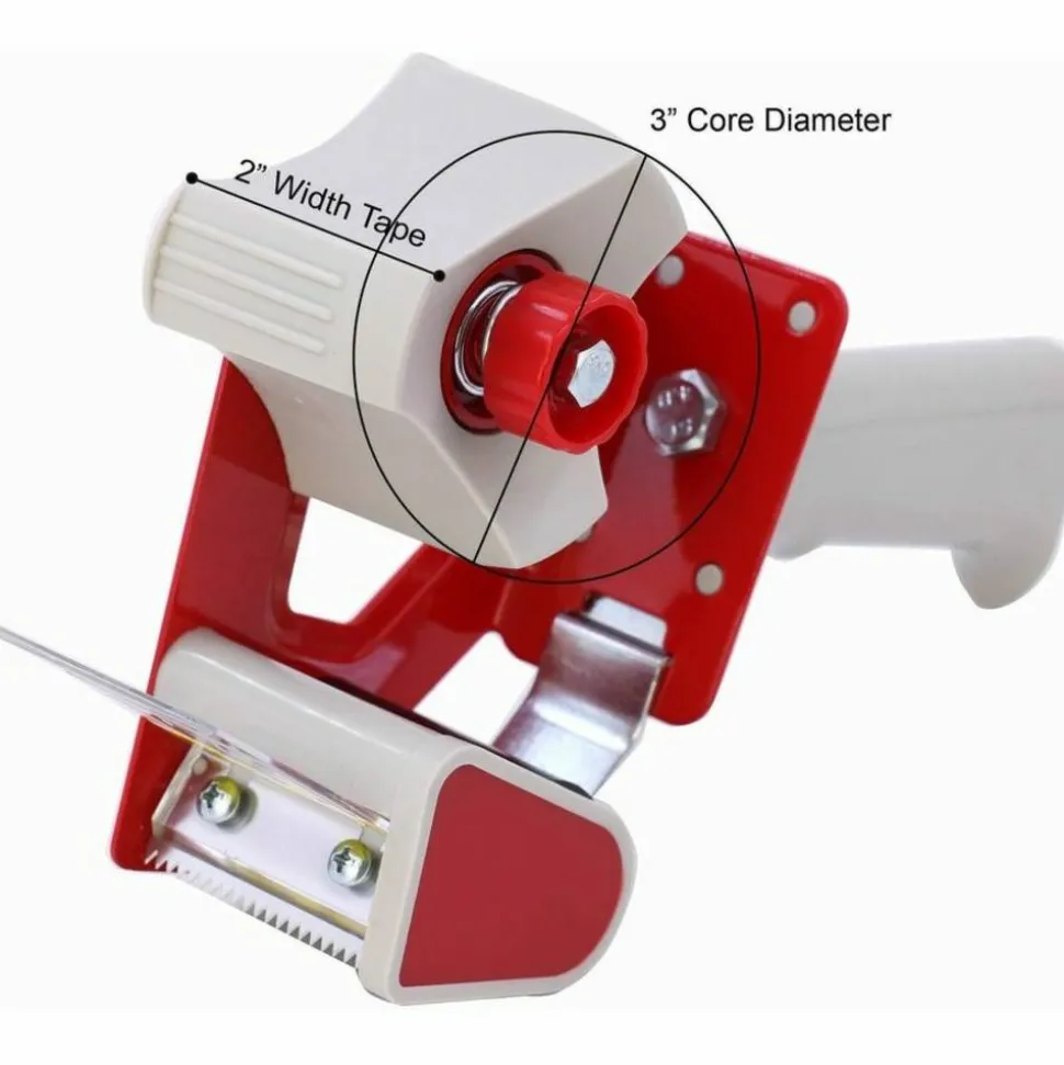 Business Source Pistol Grip Tape Dispenser - 3" Core - Adjustable Tension Mechanism - Red - 1 Each