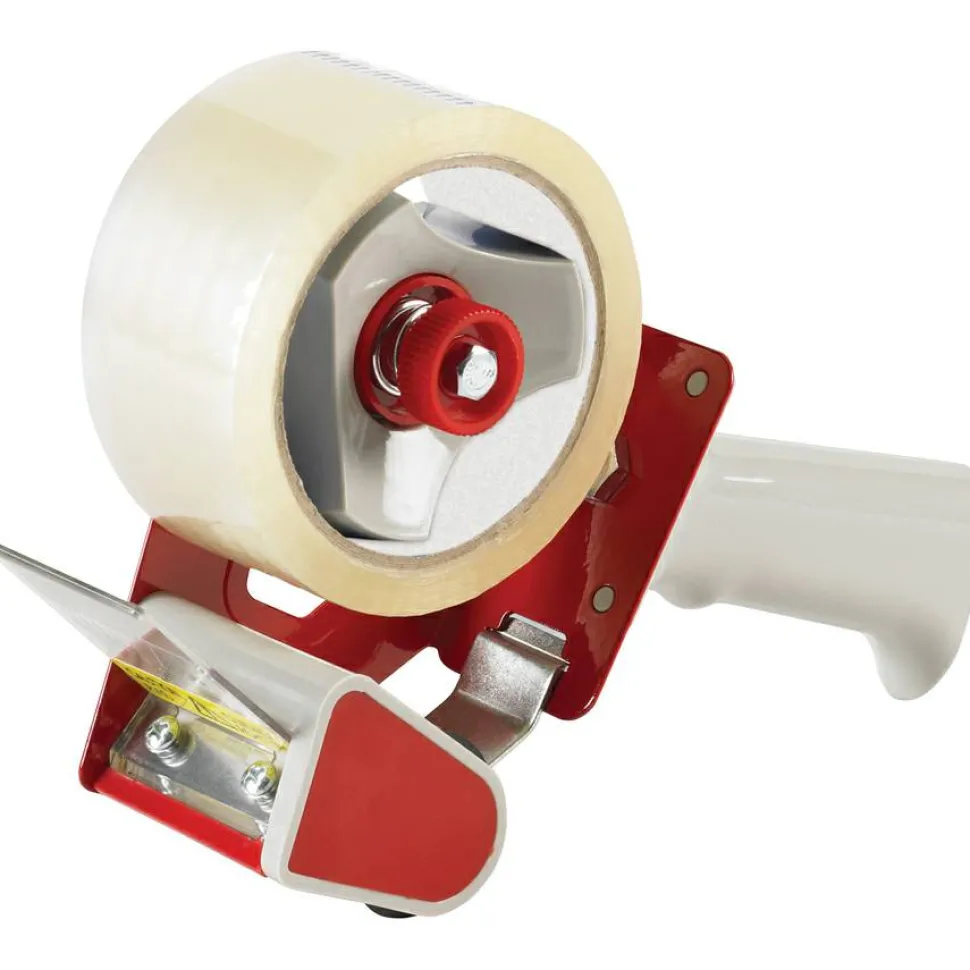 Business Source Pistol Grip Tape Dispenser - 3" Core - Adjustable Tension Mechanism - Red - 1 Each