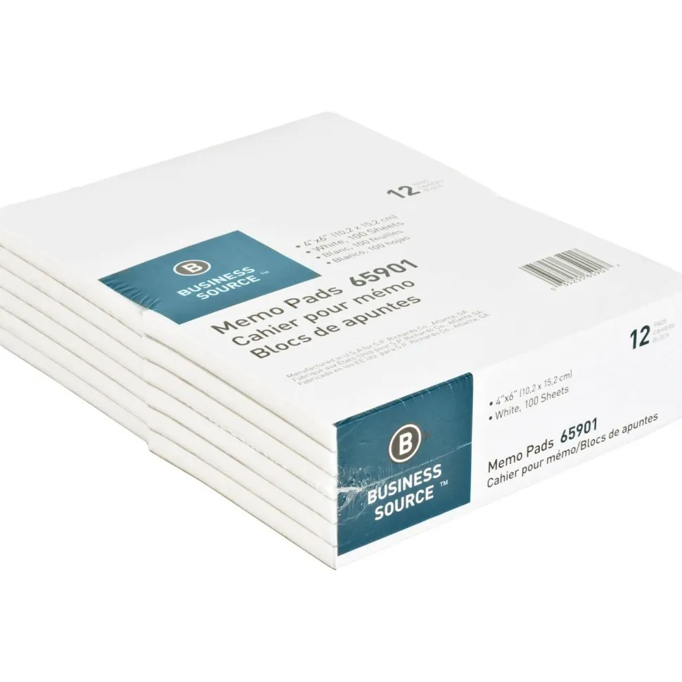Business Source Plain Memo Pads - 100 Sheets - Plain - Glued - Unruled Front Ruling - 15 lb Basis Weight - 65901
