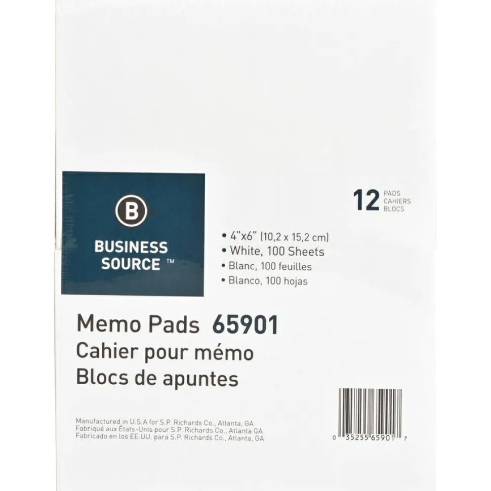 Business Source Plain Memo Pads - 100 Sheets - Plain - Glued - Unruled Front Ruling - 15 lb Basis Weight - 65901CT