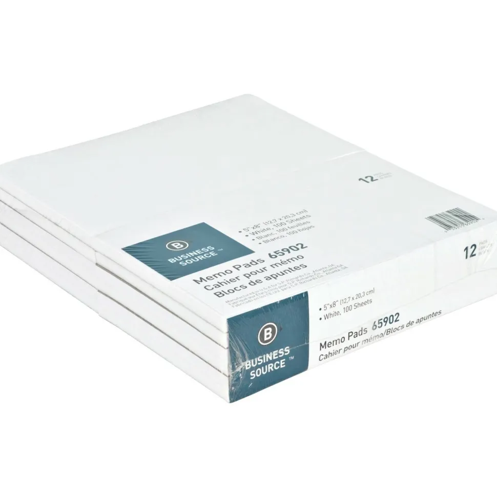 Business Source Plain Memo Pads - 100 Sheets - Plain - Glue - 16 lb Basis Weight - 5" x 8" Sheet Size - White Paper - 1 Dozen