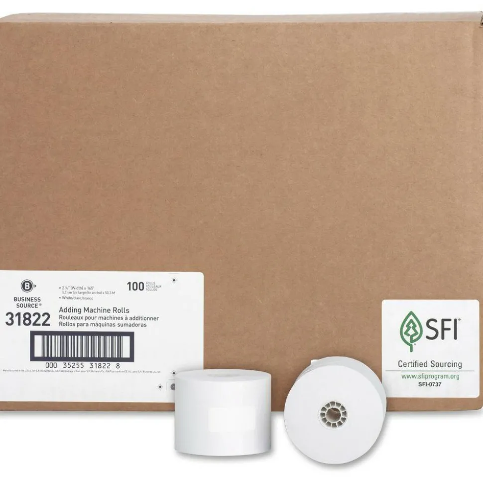Business Source 1-Ply 2-1/4"x165' Adding Machine Rolls - 2 1/4" x 165 ft - 100 / Carton - Sustainable Forestry Initiative (SFI) - Lint-free - White