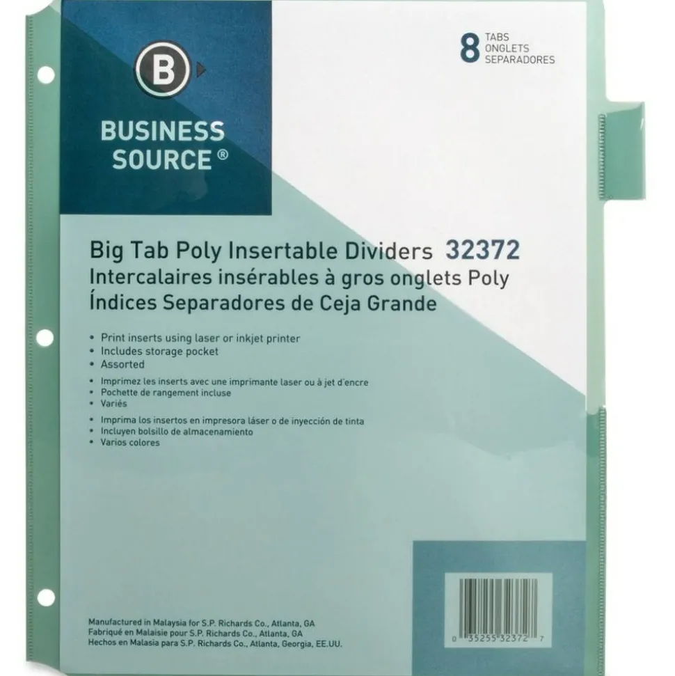 Business Source Pocket Index Dividers - 8 Print-on Tab(s) - 8.5" Dividerx 11" Divider - Letter - Plastic Divider - 32372