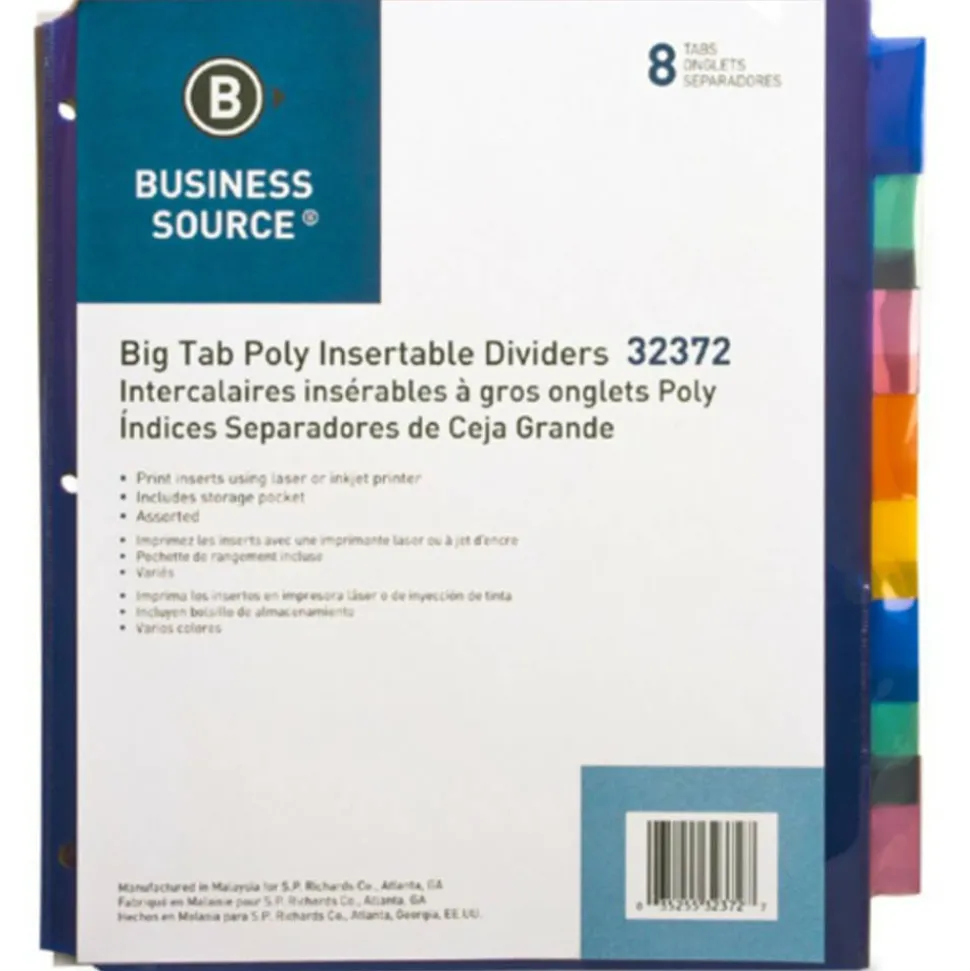 Business Source Pocket Index Dividers - 8 Print-on Tab(s) - 8.5" Dividerx 11" Divider - Letter - Plastic Divider - 32372