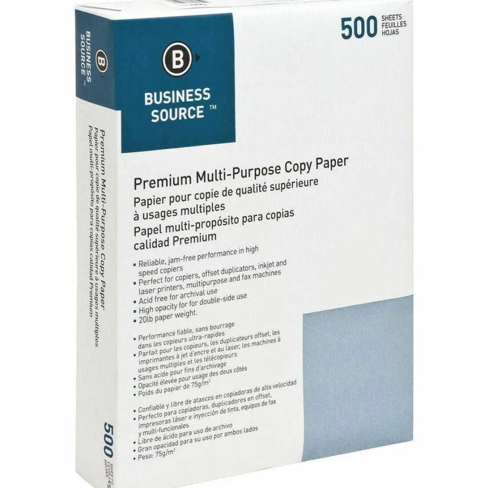Business Source Premium Multi-Use Printer & Copy Paper, Letter (8.5" x 11"), 2500 Sheets Per Case, 20 Lb, 92 Brightness