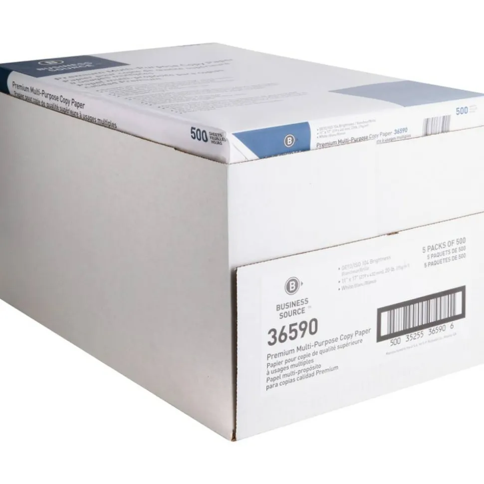 Business Source Premium Multi-Use Printer & Copy Paper, White, Ledger (11" x 17"), 2500 Sheets Per Case, 20 Lb, 92 Brightness
