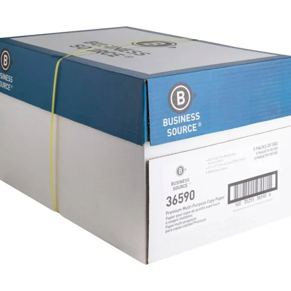 Business Source Premium Multi-Use Printer & Copy Paper, White, Ledger (11" x 17"), 2500 Sheets Per Case, 20 Lb, 92 Brightness