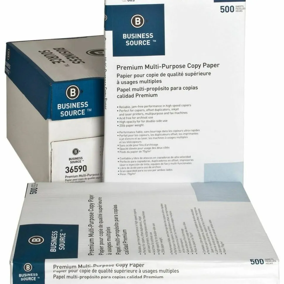 Business Source Premium Multi-Use Printer & Copy Paper, White, Ledger (11" x 17"), 2500 Sheets Per Case, 20 Lb, 92 Brightness