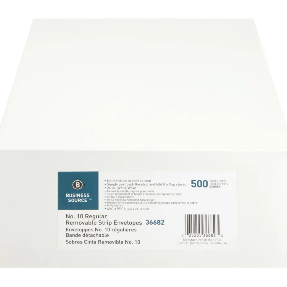 Business Source Regular Tint Peel/Seal Envelopes - Business - #10 - 9 1/2" Width x 4 1/8" Length - 24 lb - Peel & Seal - White - Wove - 500 / Box