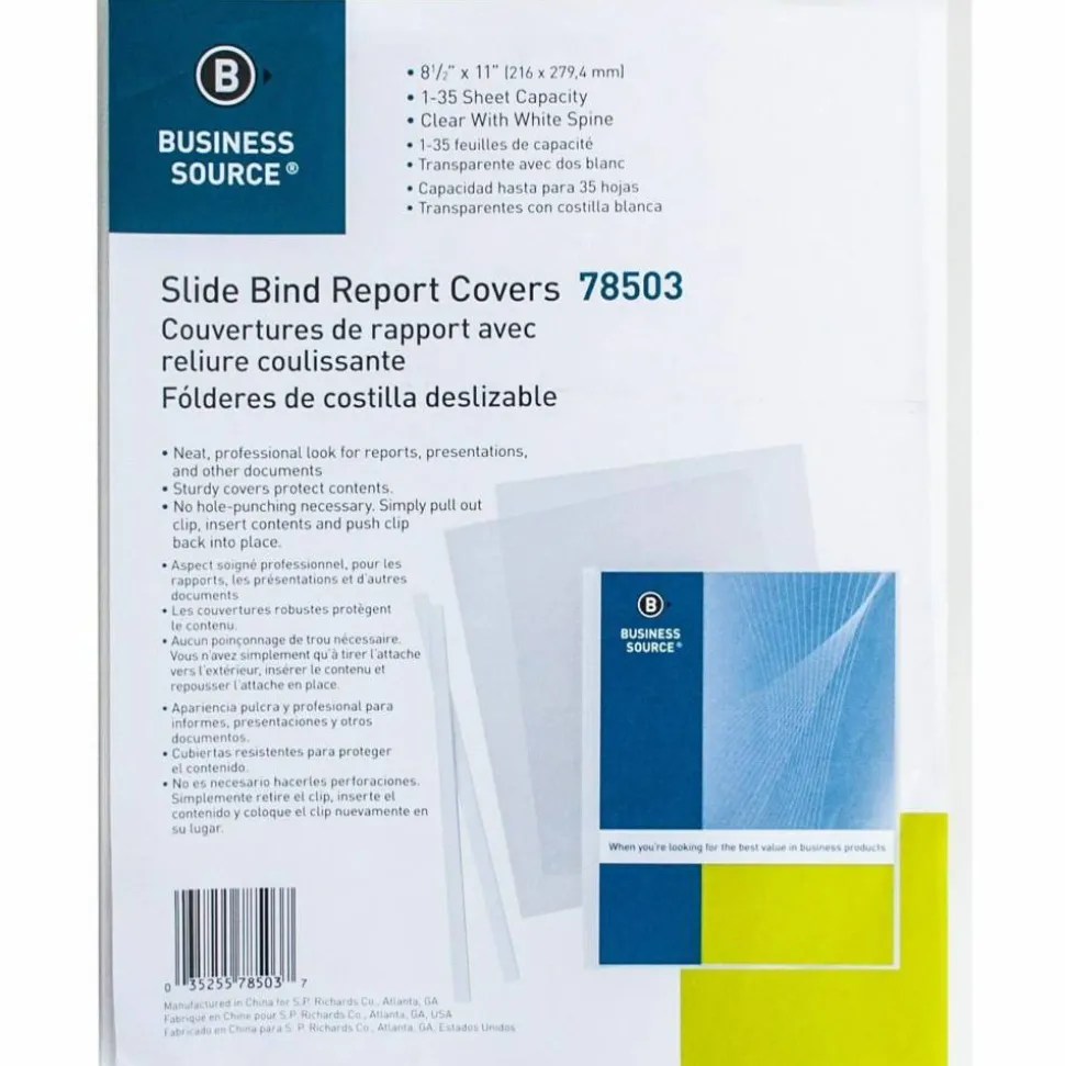 Business Source Report Cover - 1/8" Folder Capacity - 8 1/8" x 11" - Polypropylene - White - 50 / Box