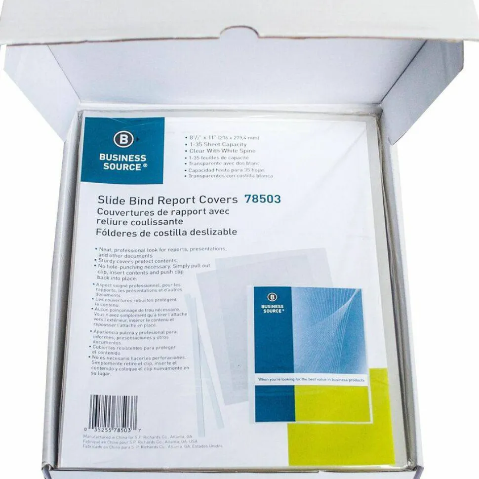 Business Source Report Cover - 1/8" Folder Capacity - 8 1/8" x 11" - Polypropylene - White - 50 / Box