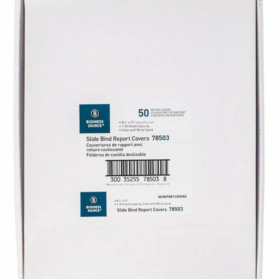 Business Source Report Cover - 1/8" Folder Capacity - 8 1/8" x 11" - Polypropylene - White - 50 / Box