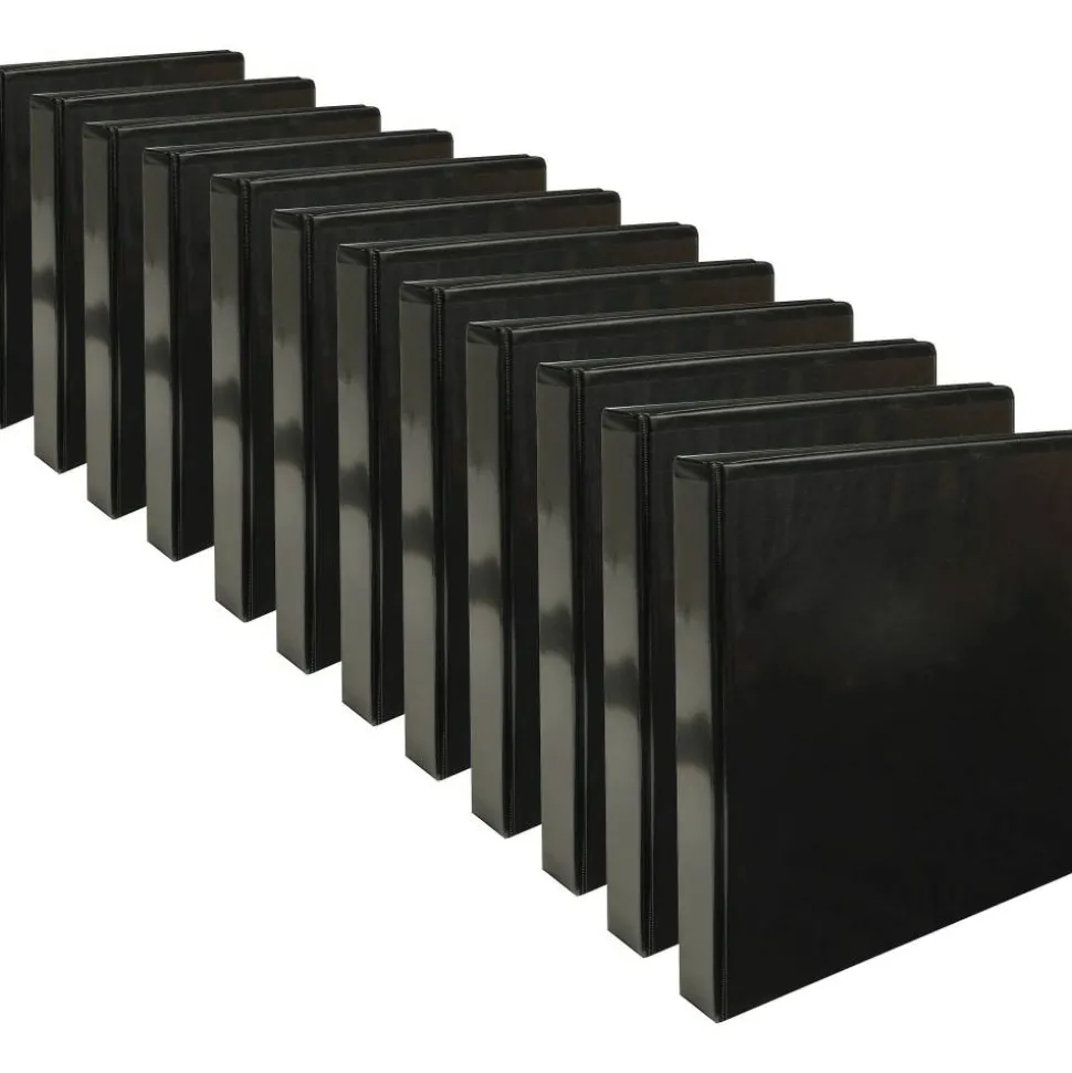 Business Source Round Ring View Binder, 1" Rings, Black