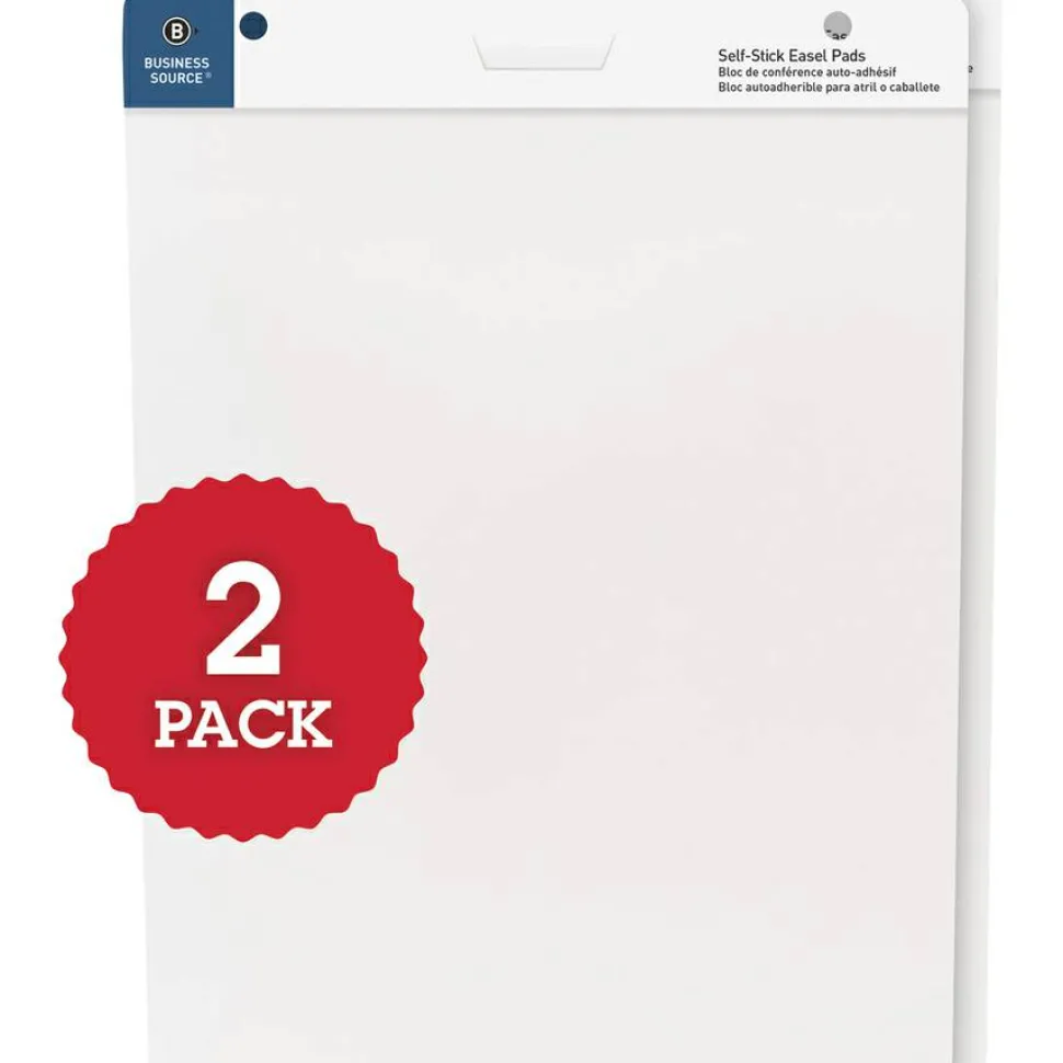 Business Source Self-stick Easel Pads - 30 Sheets - Plain - 25" x 30" Sheet Size - White Paper - Cardboard Cover - Self-stick - 2 / Carton