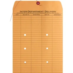 Business Source 2-sided Inter-Department Envelopes, 10" x 13", 28 Lb, Button & String, Kraft, Box Of 100