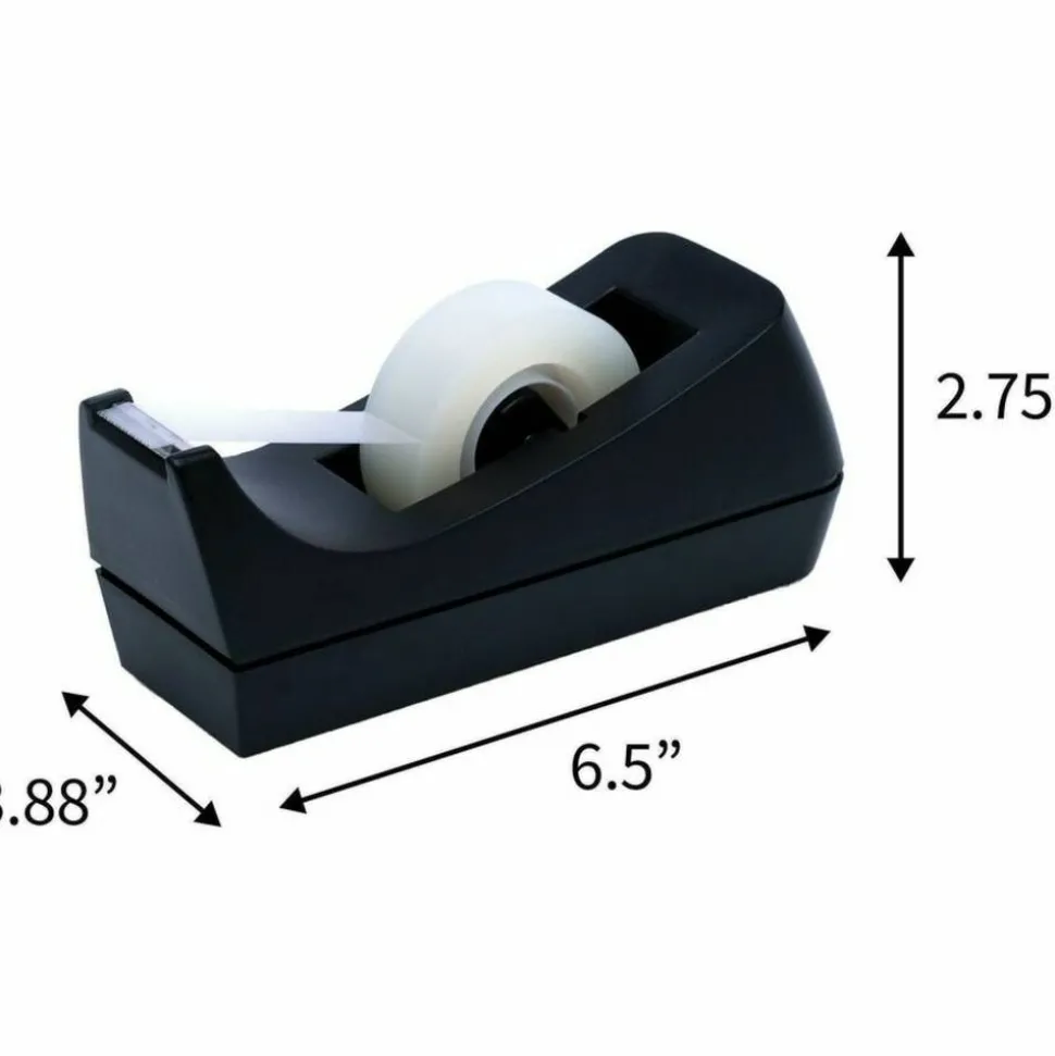 Business Source Standard Desktop Tape Dispenser - 1" Core - Non-skid Base - Plastic - Black - 1 Each