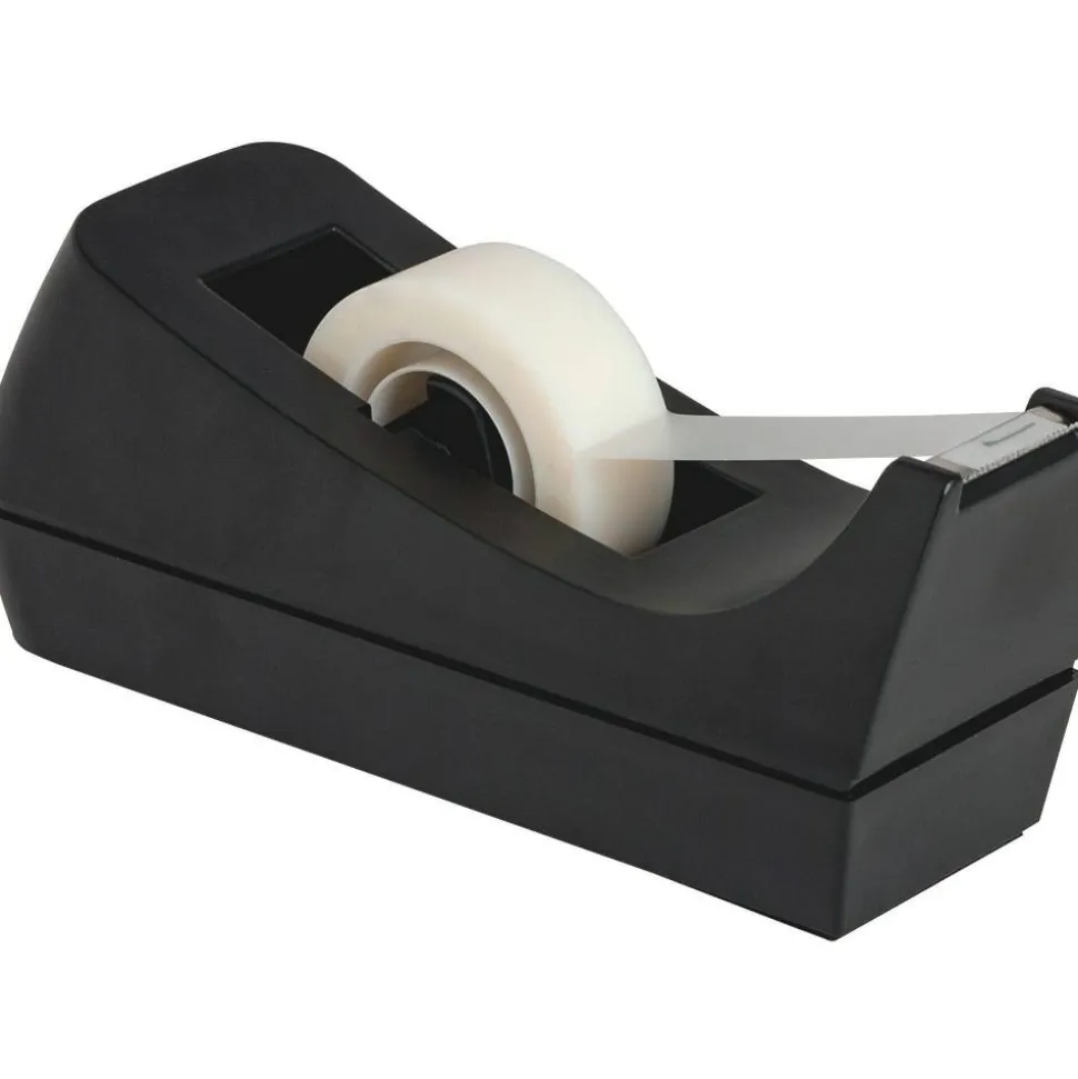 Business Source Standard Desktop Tape Dispenser - 1" Core - Non-skid Base - Plastic - Black - 1 Each