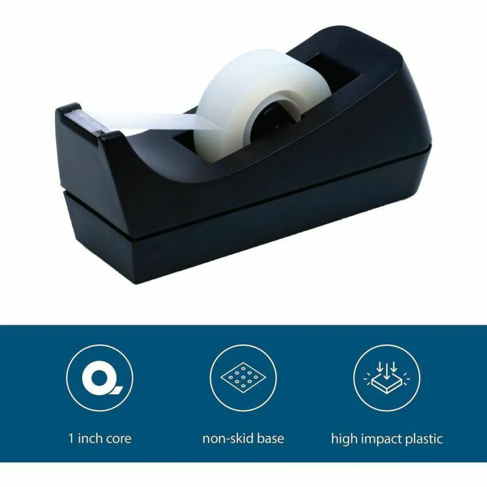 Business Source Standard Desktop Tape Dispenser - 1" Core - Non-skid Base - Plastic - Black - 1 Each