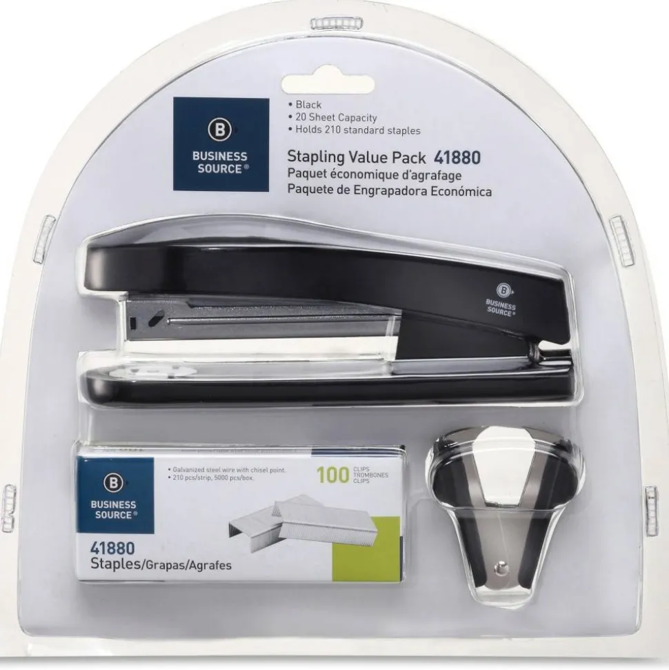 Business Source Stapling Value Pack - Staples Upto 20 Sheet of 20lb Paper - Holds Upto 210 Staple - Full Strip - Black - 3 / Pack