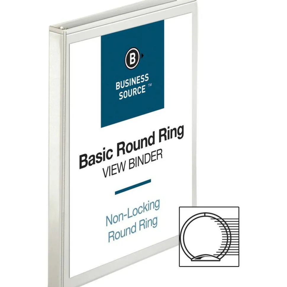 Business Source View 3-Ring Binder, 1/2" Round Rings, White