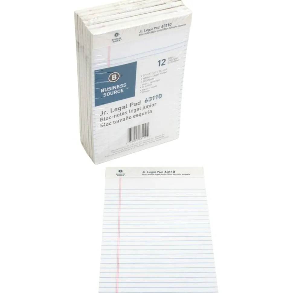 Business Source Writing Pads - 50 Sheets - 0.28" Ruled - 16 lb Basis Weight - Jr.Legal - 8"x5" Sheet Size - 63110